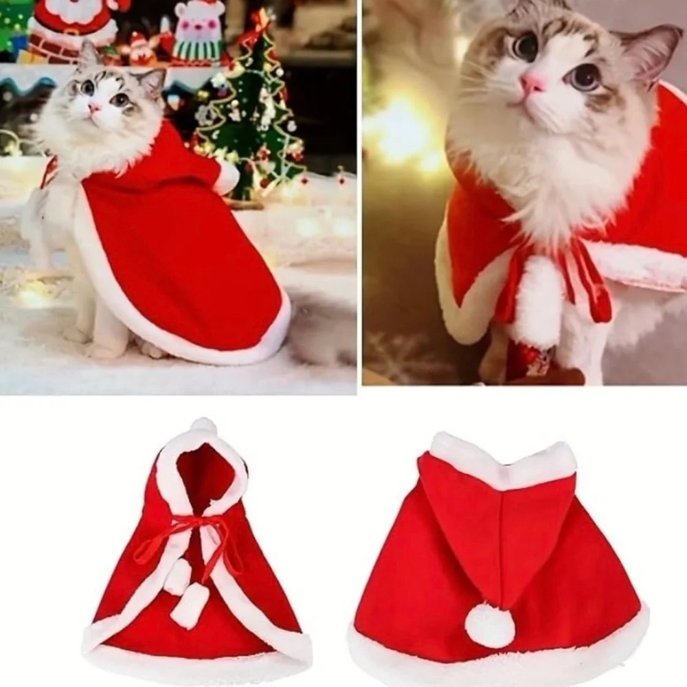 💞 New Red & White Hooded Medium Pet Christmas Cape for Puppy Dogs or Kitty Cats